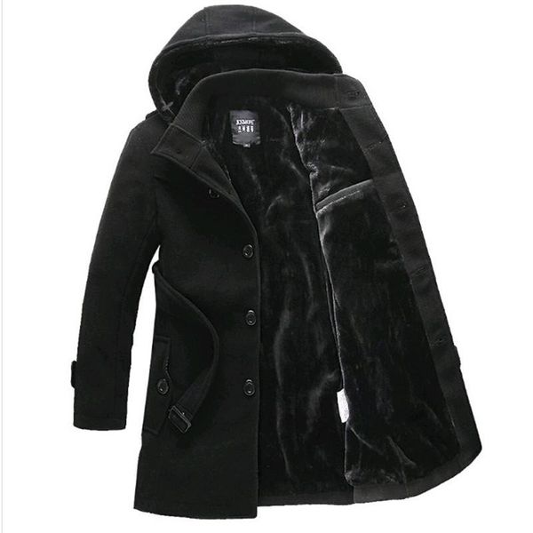 

men's winter coat slim brand jackets men medium-long velvet overcoat ,men winter thickening jacket, 4xlwool trench coat men, Tan;black
