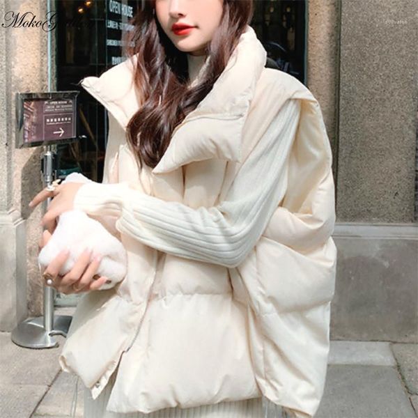 

solid puff vest women winer warm outwear down vest coats female hight street casual korean sweet down jacket women 2020 new1, Black