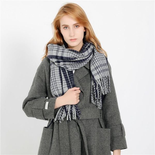 

autumn and winter 2020 fashionable british plaid design cashmere like thermal scarf women's shawl, Blue;gray