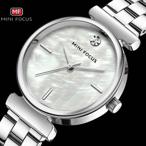

minifocus simple elegant women watches brand luxury quartz analog clock stainless steel strap casual watch gift for girls, Slivery;brown