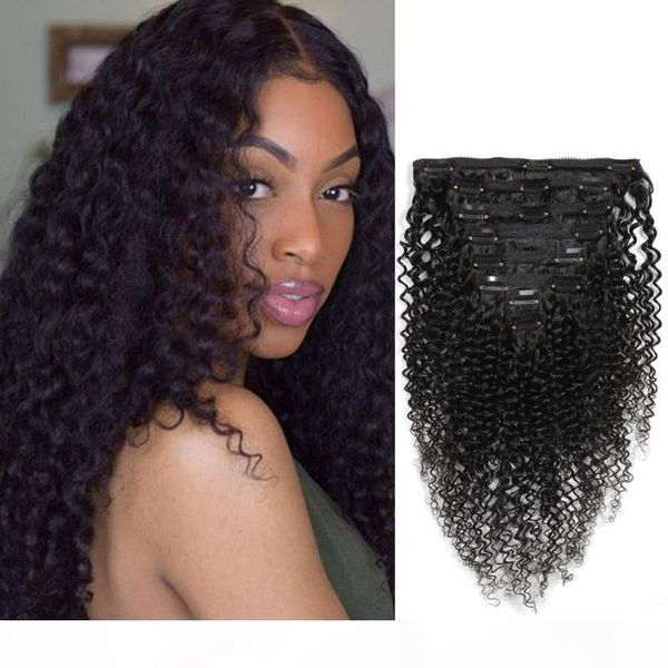 

braizlian kinky curly 10a clip-in hair extensions 120g natural color kinky curlys 8-22inch 8pcs lot clip on, Black;brown