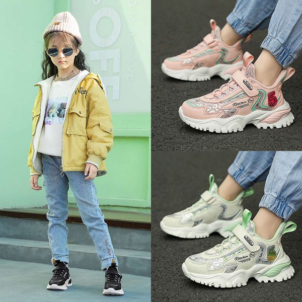 

2020 winter sports autumn new leather waterproof children's leisure running girls' fashionable sho, Black;red