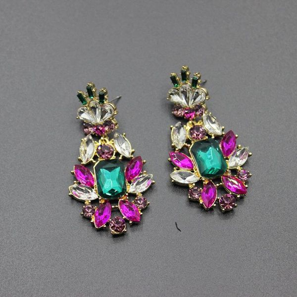 

2020 europe and baroque retro inlaid precious stones crystal flowers fashion temperament personality earrings 248, Golden;silver