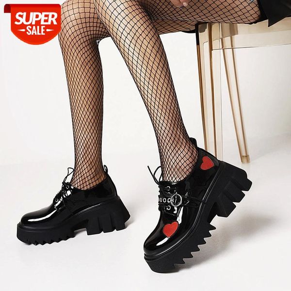 

ribetrini brand female heart lace up chunky punk design new shoes luxury spring women pumps platform thick bottom pumps #ng36