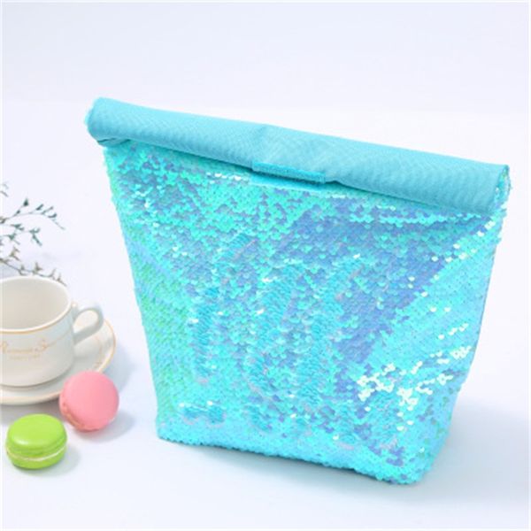

wholesale keep fresh food snack bento bag collapsible color mermaid sequins aluminum film lunch box bags picnic pack 12hh h1