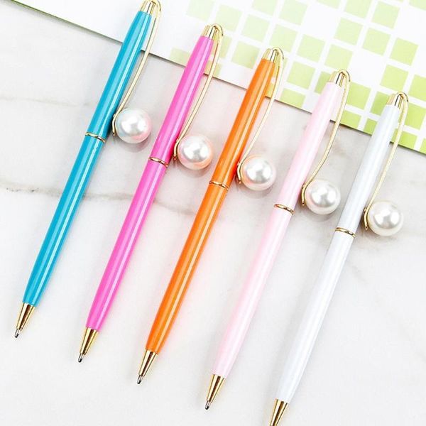 

metal pen pearl ballpoint pen elegant pearl pens gradient advertising novel stationary set business set gift h5g3, Blue;orange