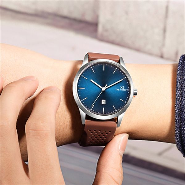 

wristwatches new men sports watch fashion mens quartz waterproof clock 42mm rubber strap japan luxury simple relógio, Slivery;brown