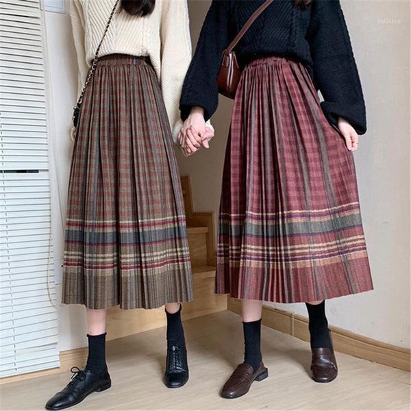 

2020 women skirt loose oversize high waist a-line denim long skirt plus size pleated fashion female plaid skirts solid1, Black