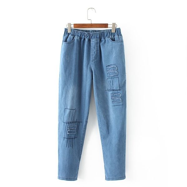 

xl-4xl plus size stretchable black woman casual jeans thin ankle denim pants with pockets tzau, Blue