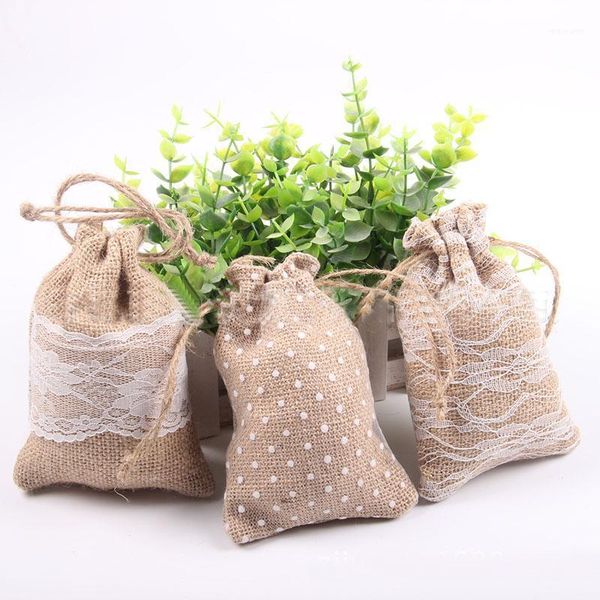 

gift wrap 10*15cm 20pcs/lot lace natural jute burlap drawstring bag jewelry candy wedding party decoration supply1