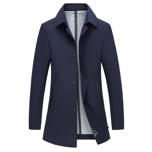 

coat men casual autumn spring trench coat solid men's windbreaker turn-down collar jacket black navy blue gray long jacket men1, Tan;black