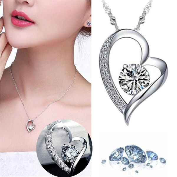 

chains trendy peach heart necklace necklaces women's love zircon pendant o-chain chain festival wedding gift choker 2021, Silver