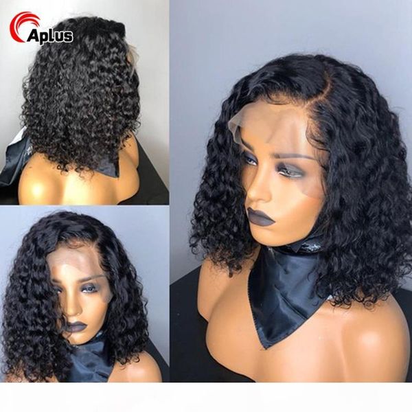 

4x4 closure wig bob curly 13x4 lace front wig pre plucked for women peruvian short bob curly remy human hair glueless 150%, Black;brown