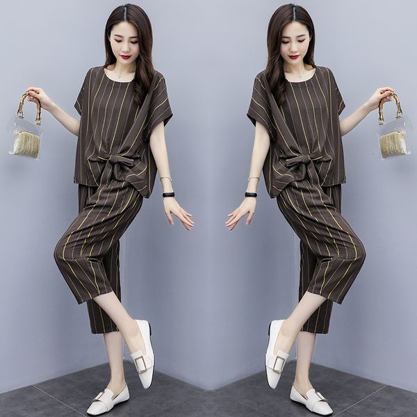 

women's list of two-piece striped summer clothes combining early linen leisure sets%pants femme deux garments tb0p, White