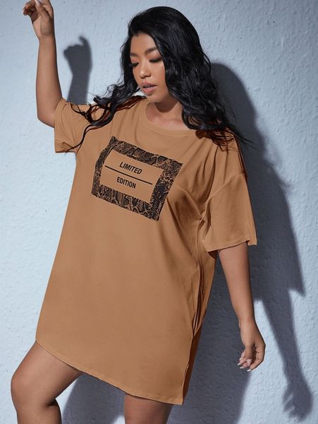 

plus letter & snakeskin print oversized tee k5cz#, Black