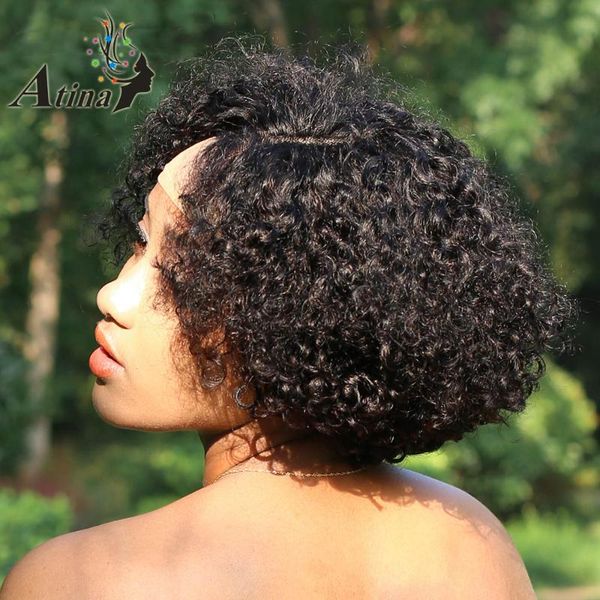 

lace wigs 4x4 short bob pixie cut curly front human hair closure for black women pre plucked with baby brazilian remy atina, Black;brown
