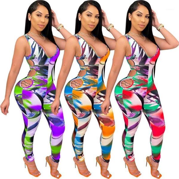 

style fashion women's nightclub wear jumpsuits female's casual floral printing hollow-out deep v-neck rompers holiday beach1, Black;white