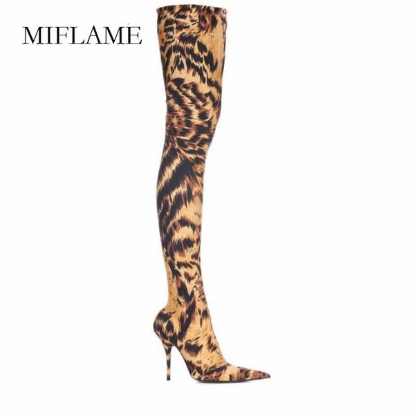

boots 2021 leopard long women fashion pointed toe leisure thigh high heels winter female slip on nightclub stiletto, Black