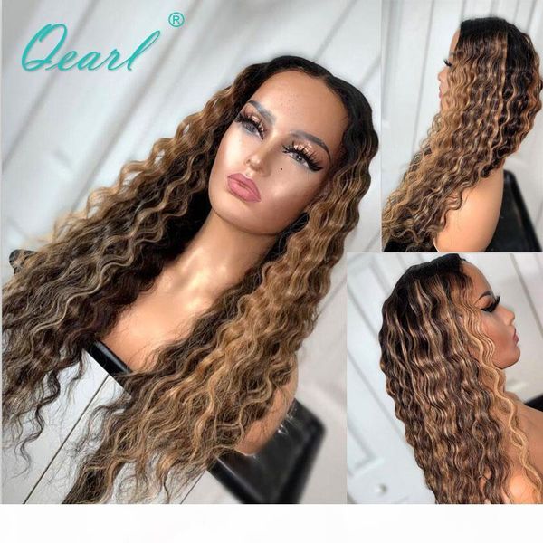 

ombre blonde highlights human hair wig water wave 13x4 13x6 lace front wigs with baby hairs brazilian remy hair 150% qearl, Black;brown