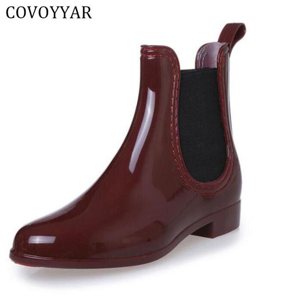 

boots covoyyar rain 2021 waterproof fashion jelly women ankle rubber boot elastic band solid color rainday shoes, Black