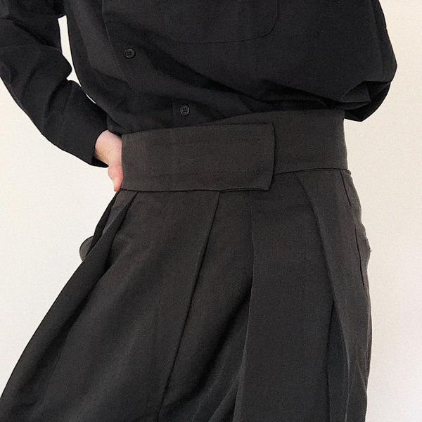 

new fall in love at first sight the high waist ruffle men stereo cut wide leg radish pants that have design feeling again, Black
