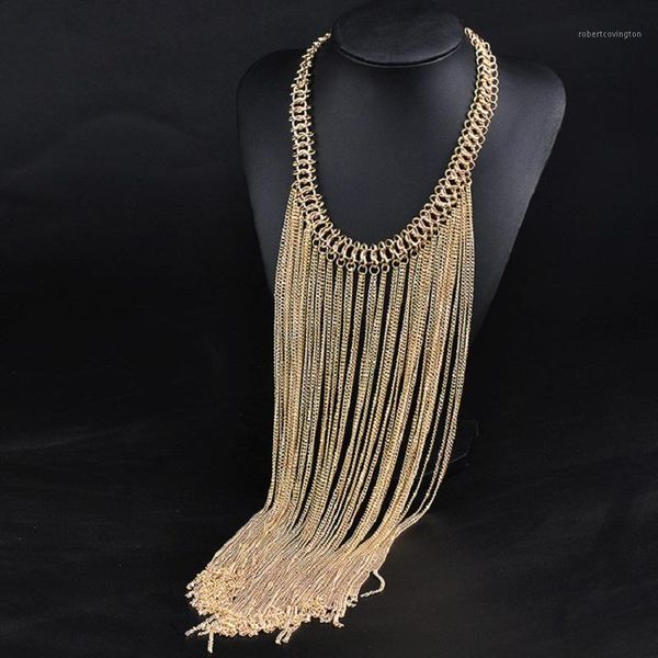 

chains exknl boho choker bohemian collar fashion gold silver color long necklace maxi statement tassel women 2021 jewelry1