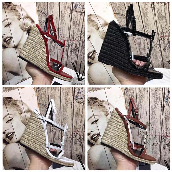 

spring wedge sandals classics brand slippers summer flat sandals fashion leather beach shoes 01, Black