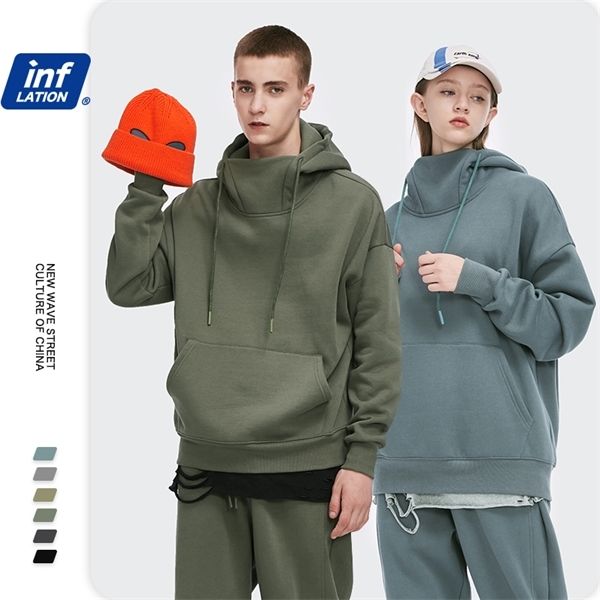 

inflation solid color thick fleece hoodie men winter warm high collar oversized hip hop hoodie men velvet hoodie women 1323w q1217, Black;white