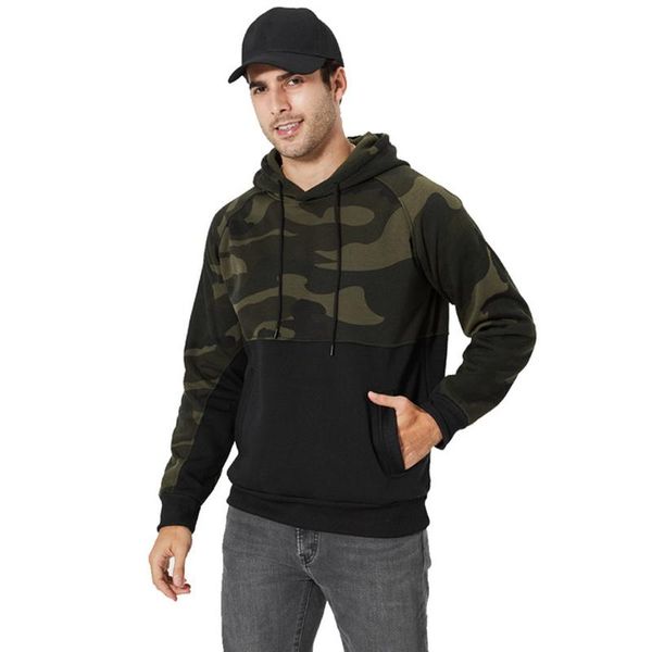 

camouflage hoodies men 2020 winter fleece sweatshirt streetwear hip hop pullover pocket casual tracksuit plus size clothes, Black