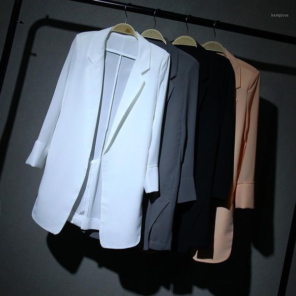 

girls long loose chiffon suit blazer female chic long sleeve summer white suit large size thin ladies blazer women office wear1, White;black