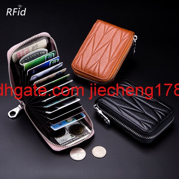 

headcoat cow leather vertical organ card factory lady lingge new card cover anti magnetic rfid leather simple, Red;black