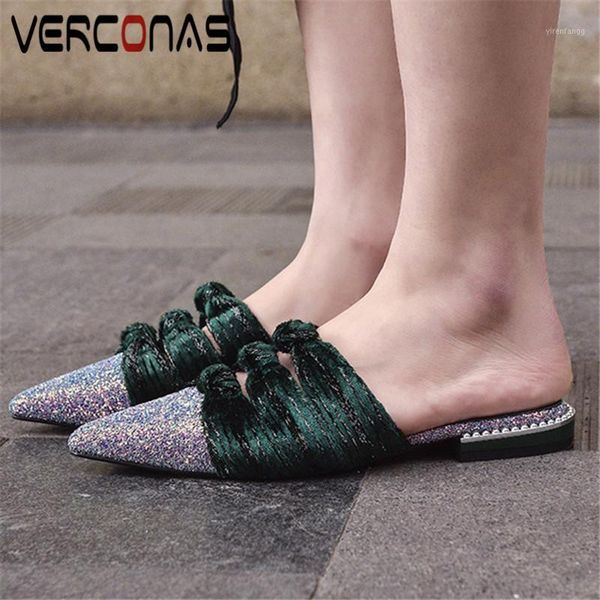 

verconas women sequins mules slippers classic design pointed toe high heels sandals summer casual shoes new arrival shoes woman1, Black