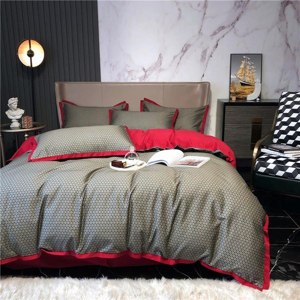 

simple egyptian cotton bedding sets red gray grid duvet cover 4pc brief modern bed linen flat sheets  king size hometexitle