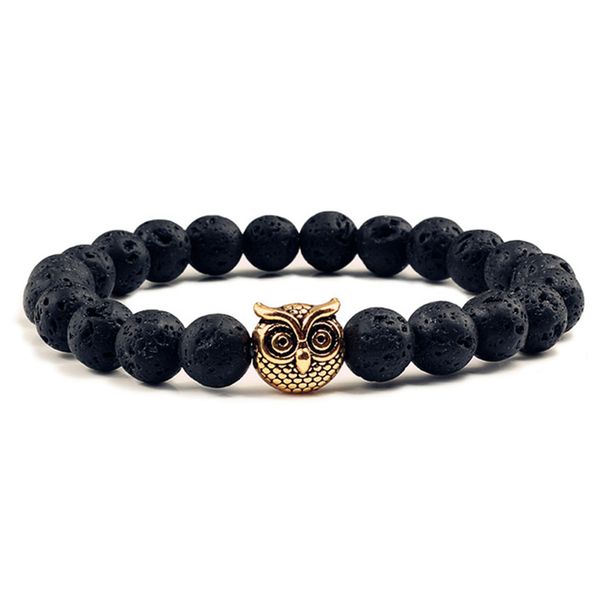 

8mm black natural vocanic rock owl beads bracelets chakra lava stone men women beads bracelet strand strength bracelet costume jewelry