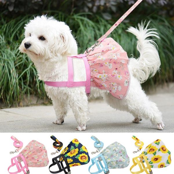 

small puppy dog cat clothes harness leash adjustable floral printed pet harness vest dress for small medium dogs cats c sqcygx