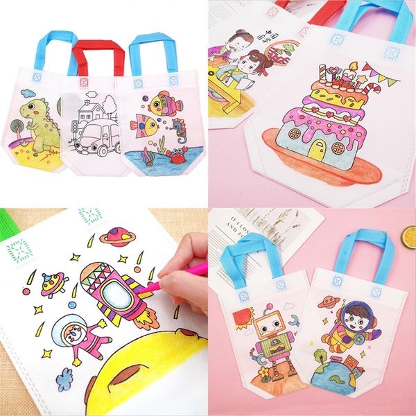 Graffiti Tasche DIY Kinder Handtasche Totes Färbung Malerei Puzzles Tasche Kinder Kunst Handwerk Farbe Füllung Zeichnung Spielzeug Vlies Handtasche G20305