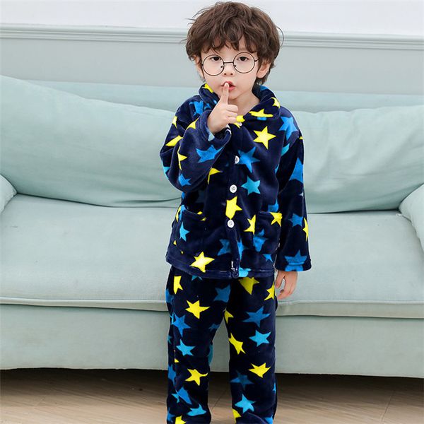 

winter children fleece pajamas warm flannel sleepwear girls cartoon coral fleece kids pijamas homewear boys pyjama 0-5 years 201104, Blue;red
