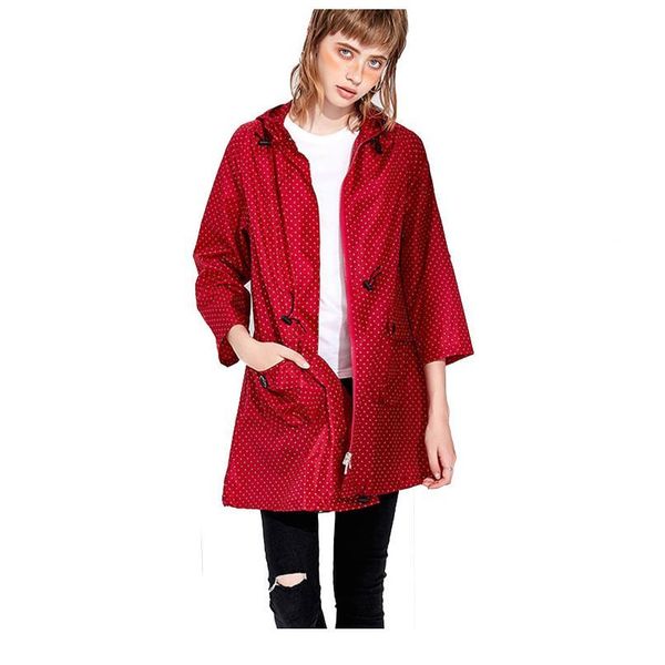 

new fashion dots pattern women's waterproof girls hooded travel raincoat with pockets for outdoor bbyfnp