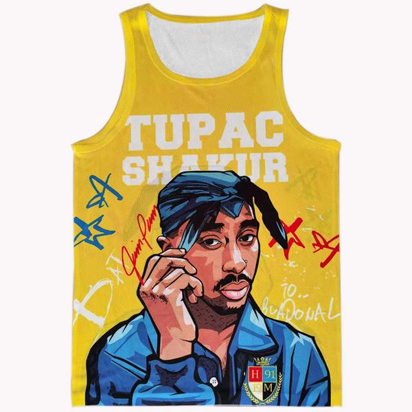 

trend mesh fabric breathable men' tank popular logo hip hop portrait digital print sport vest, White;black