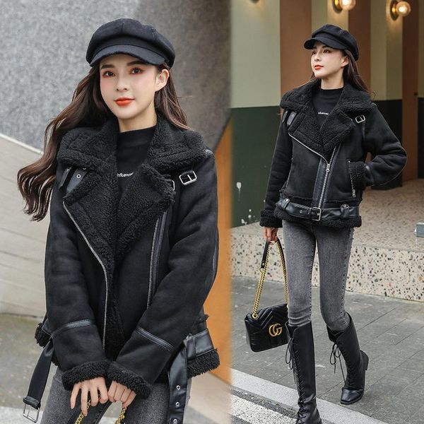 

2020 new fur one-piece suede thickened jacket jacket korean fashion trend women, Black
