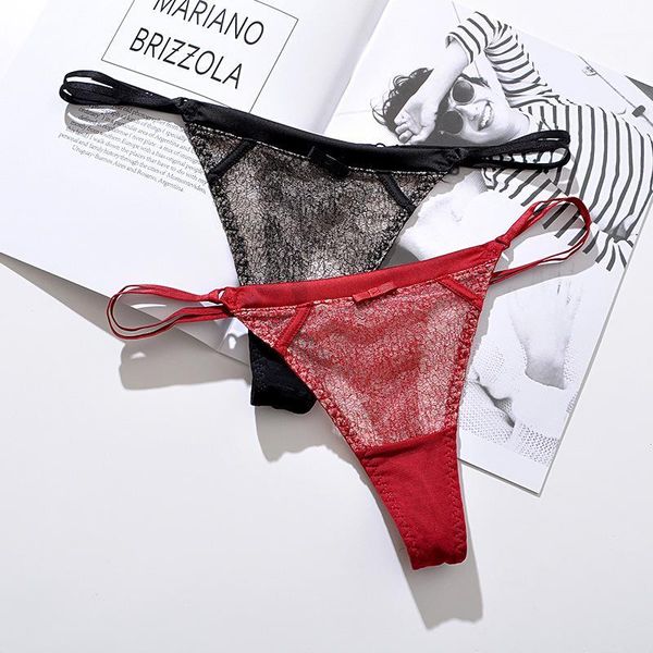 

women's transparent gauze t-pants t-pants slim seamless underwear women's lace fun low waist cotton crotch1, Black;pink