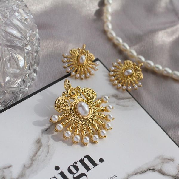 

screen opened selection antique pearl brooch necklace ear stud ear clip retro corsage, Silver