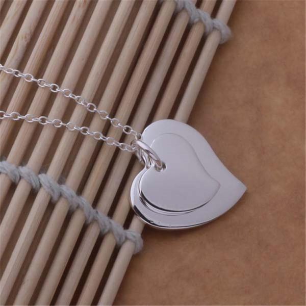 

new silver color pendant necklace fashion charm women twin hearts necklace new high h bbyvpi