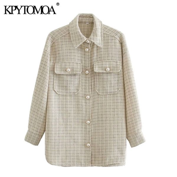 

kpytomoa women fashion oversized faux pearl buttons jacket coat vintage long sleeve pockets female outerwear chic 201106, Black;brown