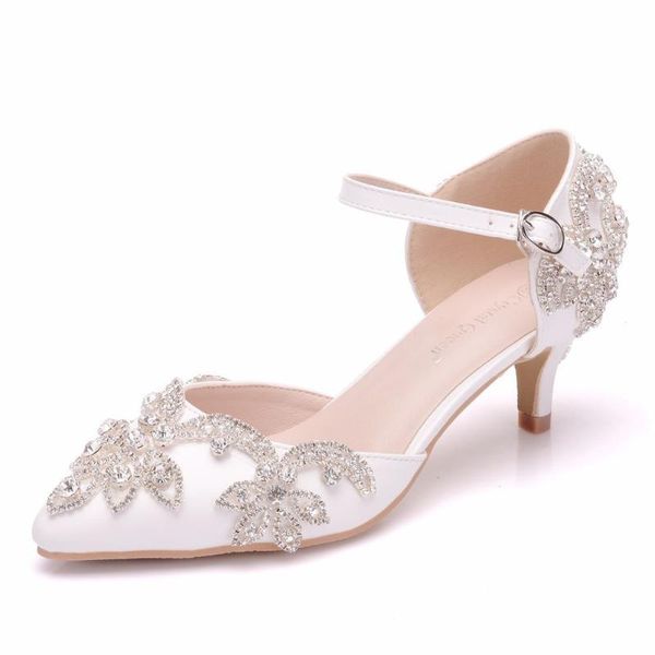 

dress shoes 5cm white diamond thin heel pointed sandals low large size women's foreign trade crystal wedding, Black