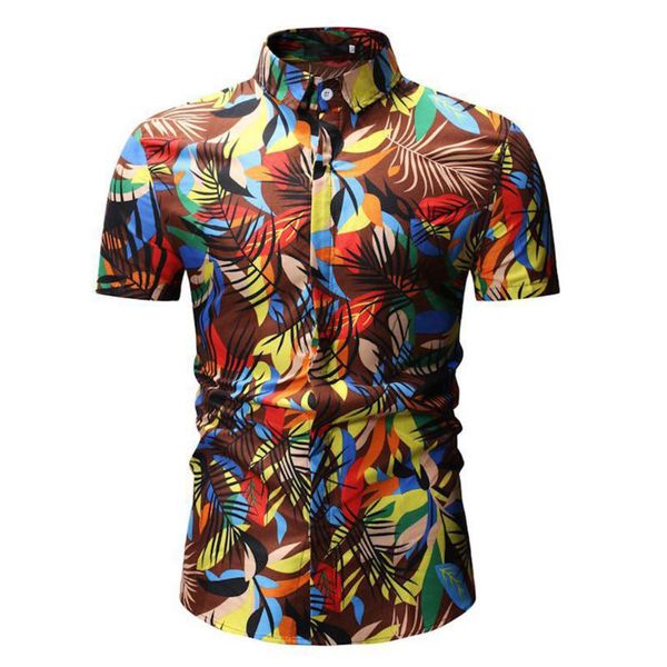 

floral print fashion boy men shirt slim casual soft summer stand collar daily basic button short sleeve, White;black
