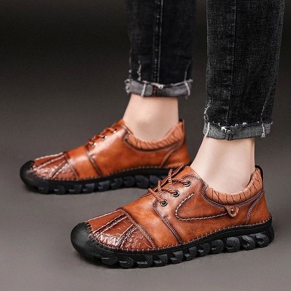 

genuine leather men casual shoes lace up handmade sewing luxury italian handmade leisure fashion sneakers shoes big size 48 #te3o