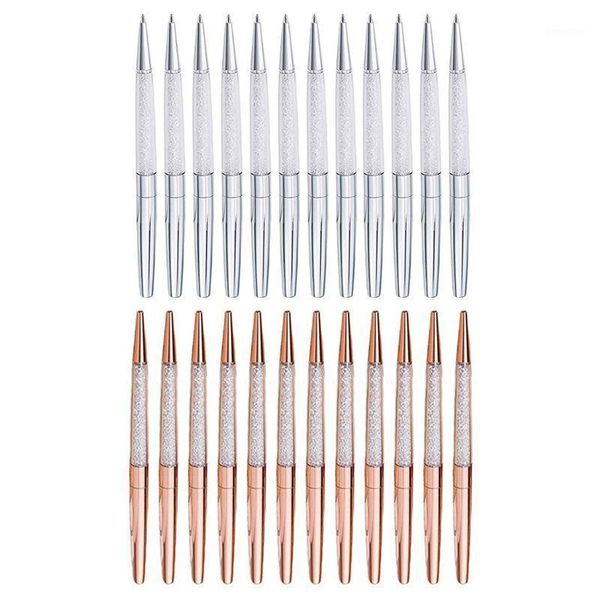 

12pcs/lot rose gold /silver pen fine black ink crystal ballpoint ring wedding office metal roller ball gi1ballpoint pens, Blue;orange