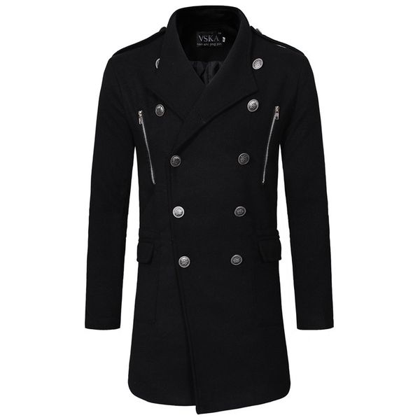 

new double breasted lapel men's casual slim mid length tweed windbreaker in autumn and winter of 2019, Tan;black