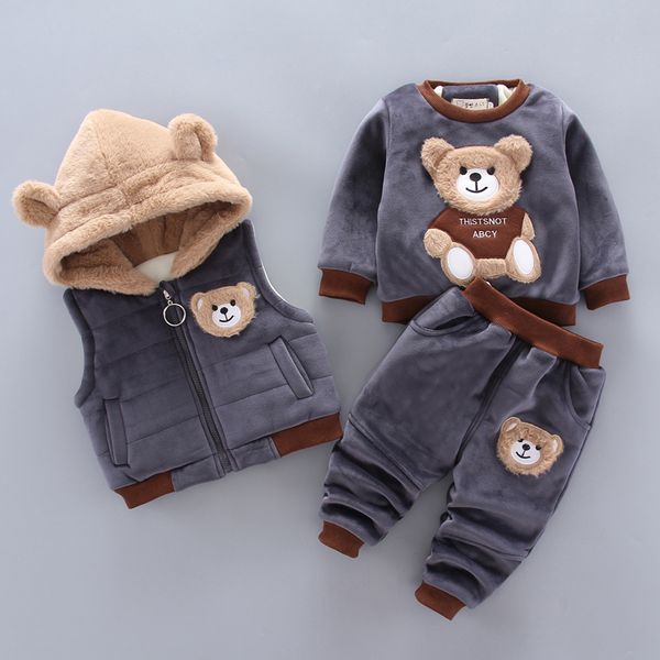 

boys' winter plush baby suit 2020 new children's warm and thickened three piece cotton padded clothes for children aged 0-4, White